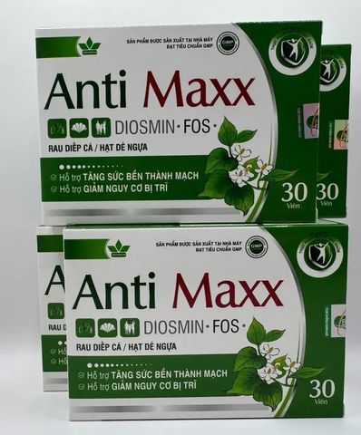 Viên Uống Anti Maxx - Hỗ Trợ Giảm Nguy Cơ Bệnh Trĩ, Tăng Cường Sức Bền Thành Mạch với Diệp Cá & Hạt Dẻ Ngựa - Thực Phẩm Chức Năng