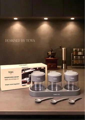 Bộ 3 Lọ Thủy Tinh Đựng Gia Vị Tewa Japan - Thiết Kế Tối Giản Sang Trọng, Nắp Gỗ Tự Nhiên, Dung Tích 250ml