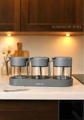 Bộ 3 Lọ Thủy Tinh Đựng Gia Vị Tewa Japan - Thiết Kế Tối Giản Sang Trọng, Nắp Gỗ Tự Nhiên, Dung Tích 250ml