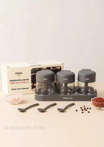 Bộ 3 Lọ Thủy Tinh Đựng Gia Vị Tewa Japan - Thiết Kế Tối Giản Sang Trọng, Nắp Gỗ Tự Nhiên, Dung Tích 250ml