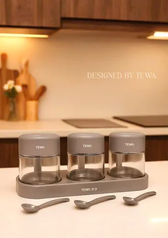 Bộ 3 Lọ Thủy Tinh Đựng Gia Vị Tewa Japan - Thiết Kế Tối Giản Sang Trọng, Nắp Gỗ Tự Nhiên, Dung Tích 250ml