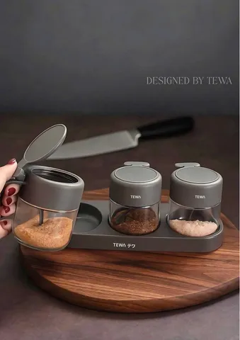 Bộ 3 Lọ Thủy Tinh Đựng Gia Vị Tewa Japan - Thiết Kế Tối Giản Sang Trọng, Nắp Gỗ Tự Nhiên, Dung Tích 250ml