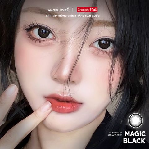 Lens giãn tròng màu đen tự nhiên Angel Eyes Magic Black 0-6, đường kính 14.5mm, mắt to tròn tự nhiên, quà tặng tiện ích kèm theo