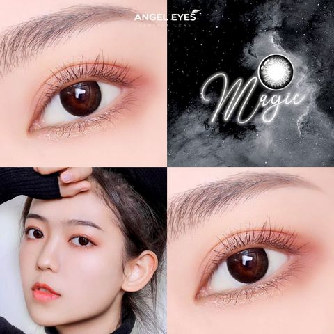 Lens giãn tròng màu đen tự nhiên Angel Eyes Magic Black 0-6, đường kính 14.5mm, mắt to tròn tự nhiên, quà tặng tiện ích kèm theo