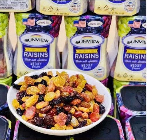 Nho Khô Sunview Rainsins 454G - Snack Bổ Dưỡng Từ Mỹ, Hương Vị Ngọt Tự Nhiên, Lý Tưởng Cho Ăn Vặt Và Chế Biến Thực Phẩm