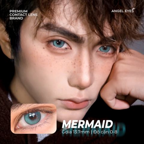 Kính Áp Tròng Xanh Mermaid Angel Eyes - Độ Cận 0-9, Dia 14.5mm, Chống UV, Duy Trì Độ Ẩm, Thoải Mái Các Hoạt Động Hằng Ngày