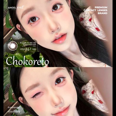 Kính giãn tròng màu nâu Chokoreto Angel Eyes 0.00 - 8.00 độ, lens to 14.5mm, tự nhiên, mềm mại, dành cho cô nàng yêu thích vẻ đẹp tinh tế.