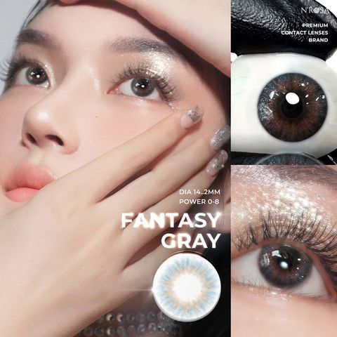 Kính áp tròng N’Rosa Fantasy Gray - Lens xám tự nhiên độ cận 0-8 Silicone Hydrogel cho mắt thở, tặng khay gương sang trọng