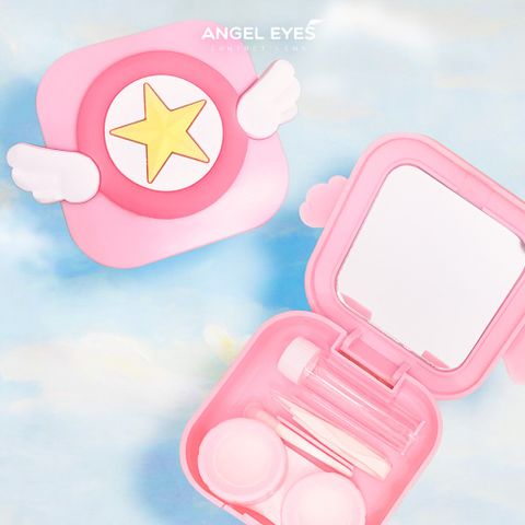 Khay đựng kính áp tròng Angel Eyes cao cấp - Bộ dụng cụ an toàn, bảo vệ lens khỏi bụi bẩn, kèm nhíp gắp và cây đeo tiện lợi
