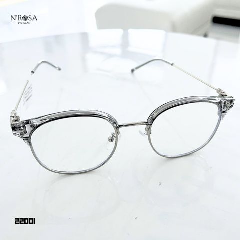 Gọng Kính N’ROSA Angel Eyes - Vintage Tròn Sang Trọng, Nhựa Trong Suốt Kết Hợp Kim Loại Mỏng Nhẹ, Phong Cách Hiện Đại