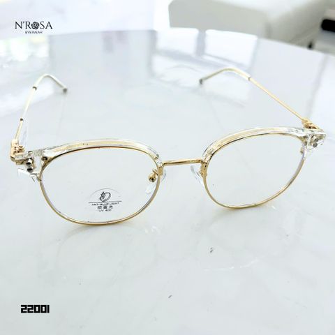 Gọng Kính N’ROSA Angel Eyes - Vintage Tròn Sang Trọng, Nhựa Trong Suốt Kết Hợp Kim Loại Mỏng Nhẹ, Phong Cách Hiện Đại