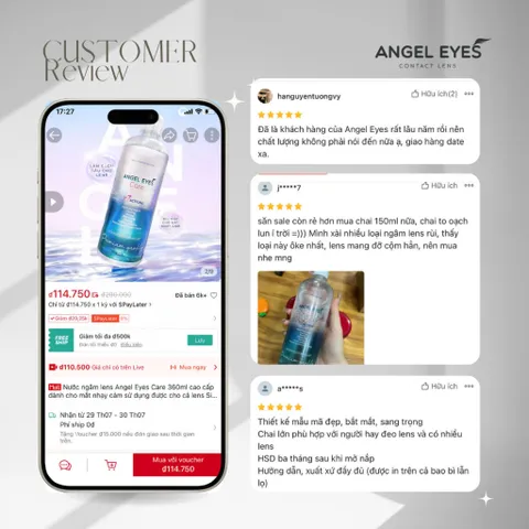 Nước ngâm kính Angel Eyes Care 360ml dành cho mắt nhạy cảm - An toàn cho kính silicone hydrogel, giữ ẩm và sạch sẽ
