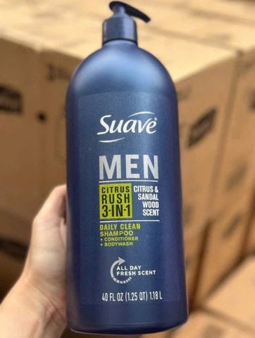 Dầu Tắm + Gội + Xả Suave Men 3in1 - Citrus Rush 1.18L, Sản Phẩm Chăm Sóc Da và Tóc Đa Năng, Hương Thơm Tươi Mát cho Nam Giới