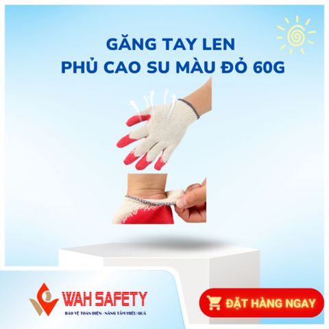 Găng Tay Len Phủ Cao Su Đỏ 60g - Bảo Hộ Lao Động Chống Trượt, Chống Mài Mòn Dành Cho Công Nhân, Làm Vườn, Xây Dựng