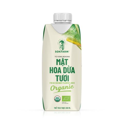 Combo 2 Hộp Mật Hoa Dừa Tươi Organic Sokfarm 330ml - Giải Khát Từ Thiên Nhiên, Bổ Sung Khoáng Chất, Truyền Thống Khmer Việt Nam