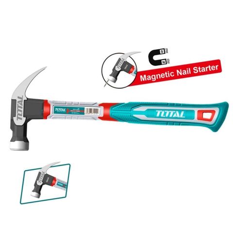 Búa nhổ đinh 450g Total THCH61016 - Dụng cụ sửa chữa chắc chắn với tay cầm sợi thủy tinh, đầu búa từ tính cải tiến
