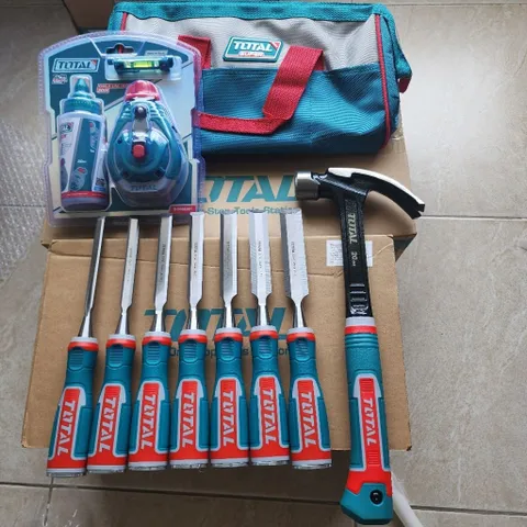 Bộ combo 10 công cụ ngành gỗ TOS230906 - Búa nhổ đinh, Đục gỗ và Túi đựng tiện ích cho thợ mộc và làm vườn