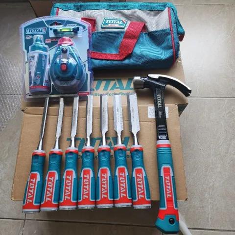 Bộ combo 10 công cụ ngành gỗ TOS230906 - Búa nhổ đinh, Đục gỗ và Túi đựng tiện ích cho thợ mộc và làm vườn