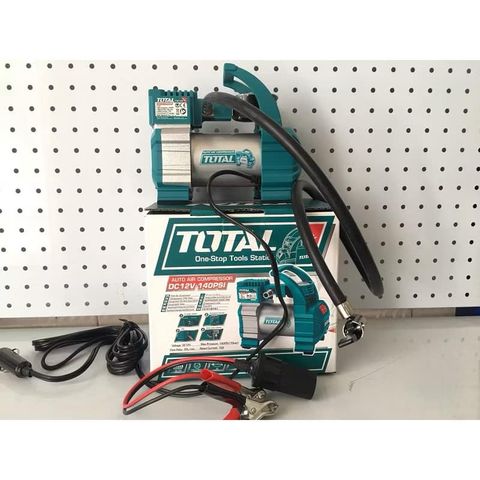 Máy bơm hơi lốp xe ô tô 12V Total TTAC1406 - Áp suất tối đa 140 psi, kèm đèn LED và vòi phun, thiết kế tiện dụng cho xe hơi