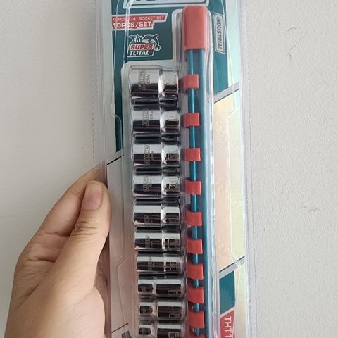 Bộ đầu tuýp 6 cạnh 1/4 inch 10 chi tiết Total THT1411023 - Thép CrV chất lượng cao, đa dạng kích thước 5-14mm