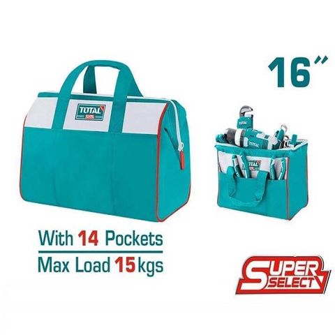 Túi đựng đồ nghề 16 inch Total THT261625 K - Khung cứng, nhiều túi lưu trữ, tải trọng 15kg, dụng cụ tiện ích, bảo hành 3 tháng
