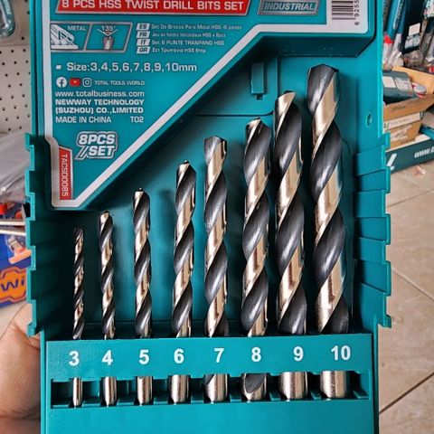 Bộ mũi khoan kim loại 8 chi tiết Total TACSD0085 - Mũi khoan xoắn HSS 3-10mm, dụng cụ tiện ích cho các dự án sửa chữa chuyên nghiệp