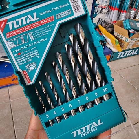 Bộ mũi khoan kim loại 8 chi tiết Total TACSD0085 - Mũi khoan xoắn HSS 3-10mm, dụng cụ tiện ích cho các dự án sửa chữa chuyên nghiệp