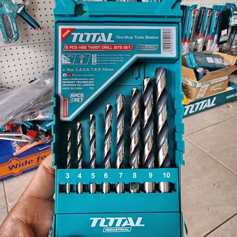 Bộ mũi khoan kim loại 8 chi tiết Total TACSD0085 - Mũi khoan xoắn HSS 3-10mm, dụng cụ tiện ích cho các dự án sửa chữa chuyên nghiệp