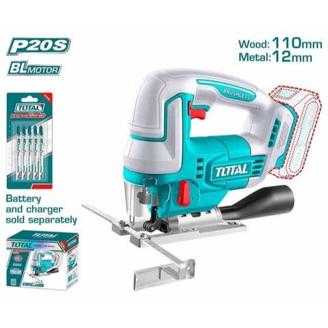 Máy cưa lọng không dây Total TJSLI1008 - Động cơ không chổi than, cắt gỗ 110mm, kim loại 12mm, tiện ích 20V