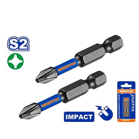 Bộ 2 Mũi Bắt Vít PH2 50mm Wadfow - Thép Công Nghiệp S2, Đầu Tối Ưu Chống Gãy, Dụng Cụ Tiện Ích Xây Dựng