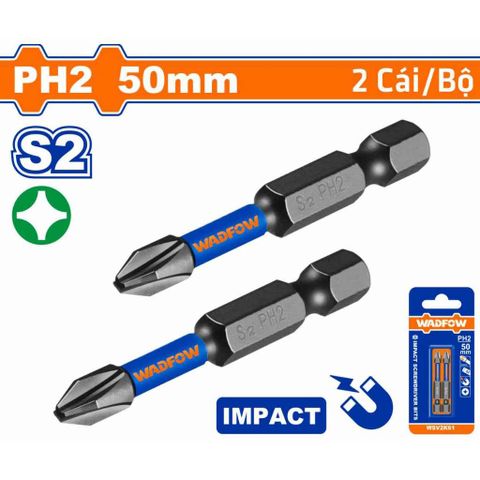 Bộ 2 Mũi Bắt Vít PH2 50mm Wadfow - Thép Công Nghiệp S2, Đầu Tối Ưu Chống Gãy, Dụng Cụ Tiện Ích Xây Dựng