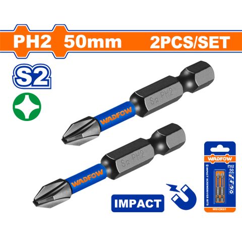 Bộ 2 Mũi Bắt Vít PH2 50mm Wadfow - Thép Công Nghiệp S2, Đầu Tối Ưu Chống Gãy, Dụng Cụ Tiện Ích Xây Dựng