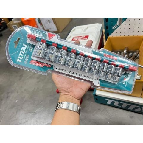 Bộ đầu tuýp 6 cạnh 1/2 inch 10 chi tiết Total THT121101 - Thép CrV cao cấp, chất lượng tốt cho thợ sửa chữa chuyên nghiệp
