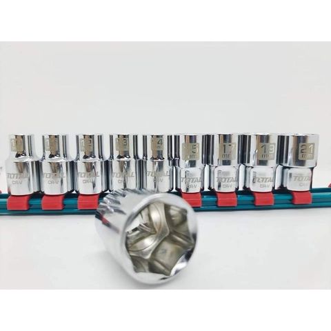 Bộ đầu tuýp 6 cạnh 1/2 inch 10 chi tiết Total THT121101 - Thép CrV cao cấp, chất lượng tốt cho thợ sửa chữa chuyên nghiệp
