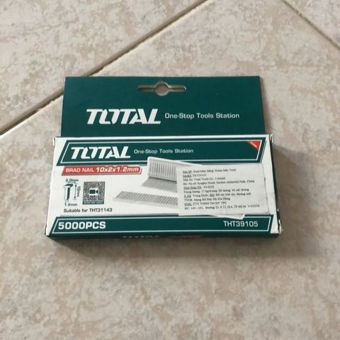 Đinh bấm thẳng 10mm Total THT39105 - Chất lượng cao, dùng cho thiết bị văn phòng và xây dựng, 5000 cái/hộp, màu trắng bạc.