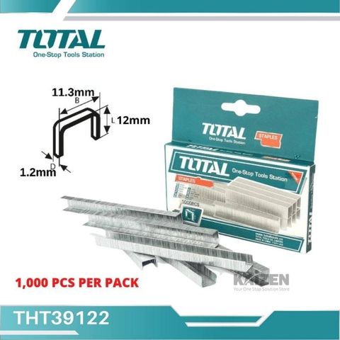 Đinh gim bấm Total 12mm x 1.2m THT39122 - 1000 cái, màu trắng bạc, phù hợp cho văn phòng phẩm, xuất xứ Trung Quốc