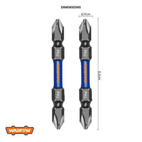Bộ 2 Mũi bắt vít PH2 65mm Wadfow - Dụng cụ công nghiệp S2, Đầu mũi từ tính, Giảm gãy đầu, Tiện ích sửa chữa