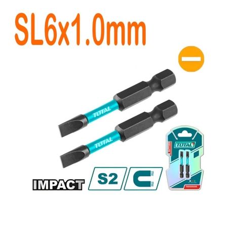 Bộ mũi vít dẹp SL6x50mm 2 chi tiết Total TACIM71SL650 - Thép công nghiệp S2, màu đen có nam châm, dụng cụ tiện ích chất lượng cao