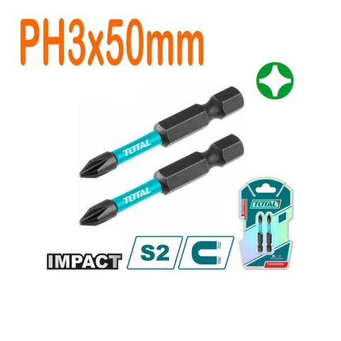 Bộ 2 Mũi Bắt Vít PH3x50mm Total TACIM71PH350 - Thép Công Nghiệp S2, Đen Xanh, Đóng Gói Vỉ Đôi