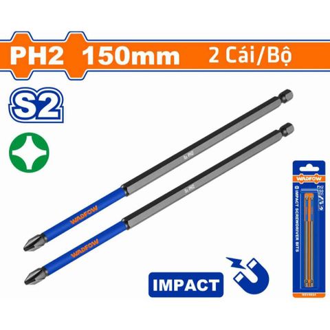 Bộ 2 Mũi Bắt Vít PH2 150mm Wadfow - Thép Công Nghiệp S2, Từ Tính, Chất Lượng Cao, Dụng Cụ Tiện Ích