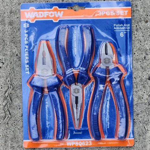 Bộ 3 kìm đa năng 6 inch Wadfow WPS0623 - Kìm răng, mũi dài và cắt, chất lượng cao, chống gỉ, tiện dụng cho gia đình và thợ chuyên nghiệp