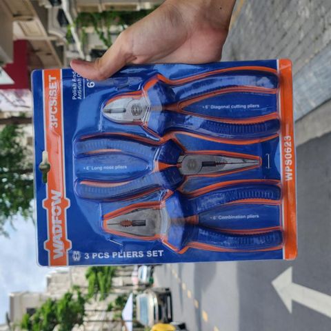 Bộ 3 kìm đa năng 6 inch Wadfow WPS0623 - Kìm răng, mũi dài và cắt, chất lượng cao, chống gỉ, tiện dụng cho gia đình và thợ chuyên nghiệp