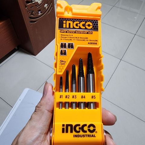 Bộ mũi taro lấy ốc gãy 3-18mm 5 chi tiết Ingco AES008 - Dụng cụ chuyên dụng chất lượng cao cho sửa chữa và lắp ráp