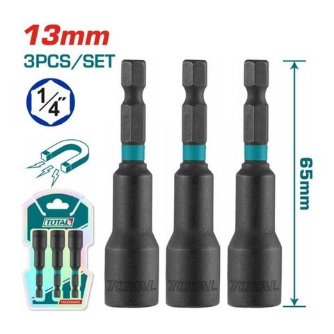 Bộ 3 Mũi Bắn Tôn 12mm/13mm/14mm Total - Cán Lục Giác 1/4 inch với Nam Châm Mạnh, Dụng Cụ Tiện Ích Cao Cấp