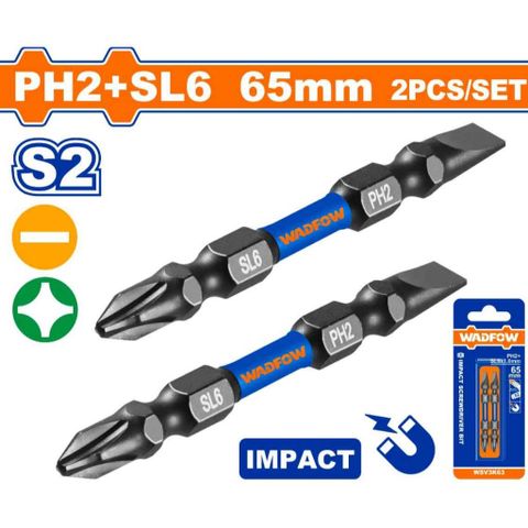 Bộ 2 Mũi Bắt Vít Đóng 2 Đầu PH2 + SL6 65mm - Thép Công Nghiệp S2 - Dụng Cụ Tiện Ích Chất Lượng cao