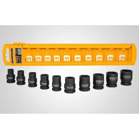 Bộ đầu tuýp 10 chi tiết 1/2 inch Ingco HKISSD12101 - Chất liệu thép CrMo, đa dạng kích thước, tiện lợi cho sửa chữa và bảo trì.