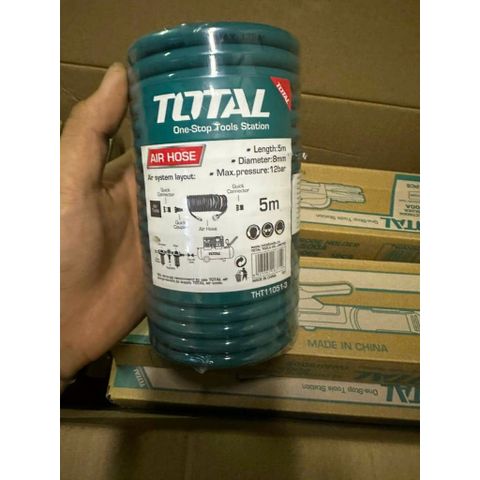Cuộn Dây Hơi Xoắn Dẫn Khí Nén 5m 5x8mm Total THT11051-3 - Chất liệu PU, Đầu Nối Nitto, Tiện Lợi Cho Dụng Cụ Và Thiết Bị