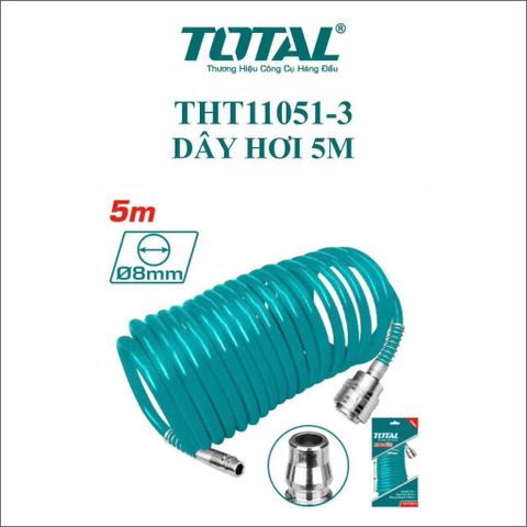 Cuộn Dây Hơi Xoắn Dẫn Khí Nén 5m 5x8mm Total THT11051-3 - Chất liệu PU, Đầu Nối Nitto, Tiện Lợi Cho Dụng Cụ Và Thiết Bị
