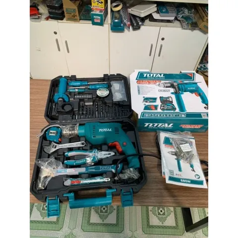 Bộ Đồ Nghề Điện Total 115 Chi Tiết - Máy Khoan Búa 680W, Dụng Cụ Sửa Chữa Đầy Đủ Cho Gia Đình