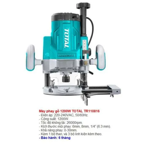 Máy phay gỗ 1200W Total TR110816 - Dụng cụ cực mạnh cho thợ mộc, tốc độ 26000rpm, bảo hành 6 tháng, tiện ích hoàn hảo cho DIY.